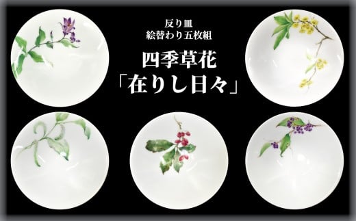 【藤沢マイスターコラボ】反り皿 「在りし日々」 四季草花　絵替わり五枚組 1点もの