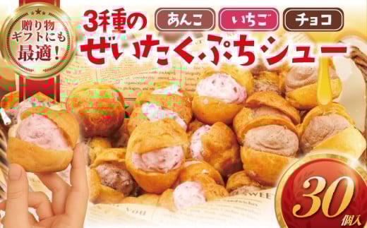 ３種のぜいたくプチシュー　チョコ・木苺・あんこ（各１０個）